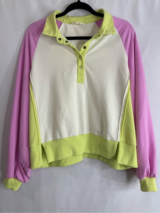 Peach Love California Tops - Peach Love California Neon Colorblock Snap Collar Sweatshirt Size M